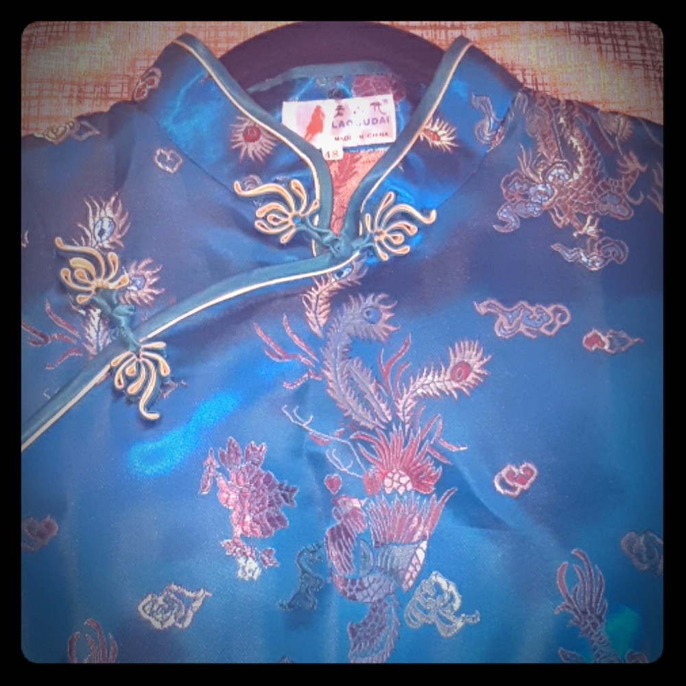Oriental Blue Silk Dress Size 18/20